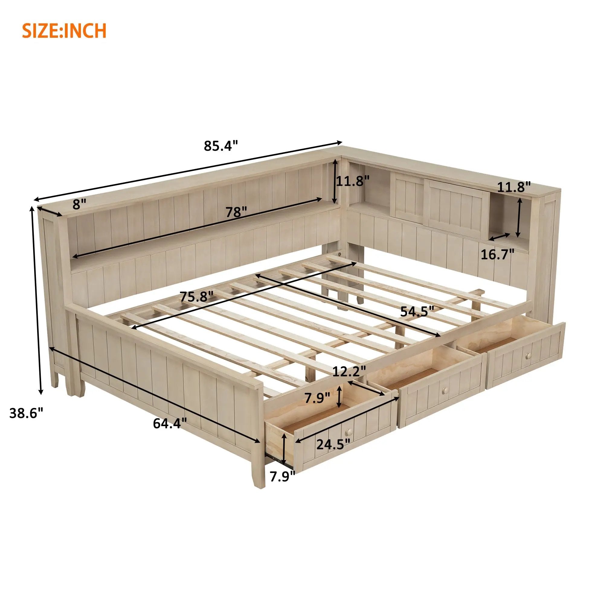 Full Size Wood Daybed with Storage Shelves and 3 Drawers by HouseOfZazla