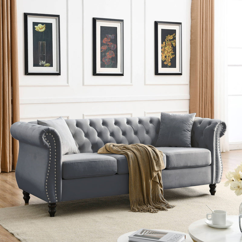 Chesterfield Sofa With Rolled Arms And Nailhead Trim by HouseOfZazla
