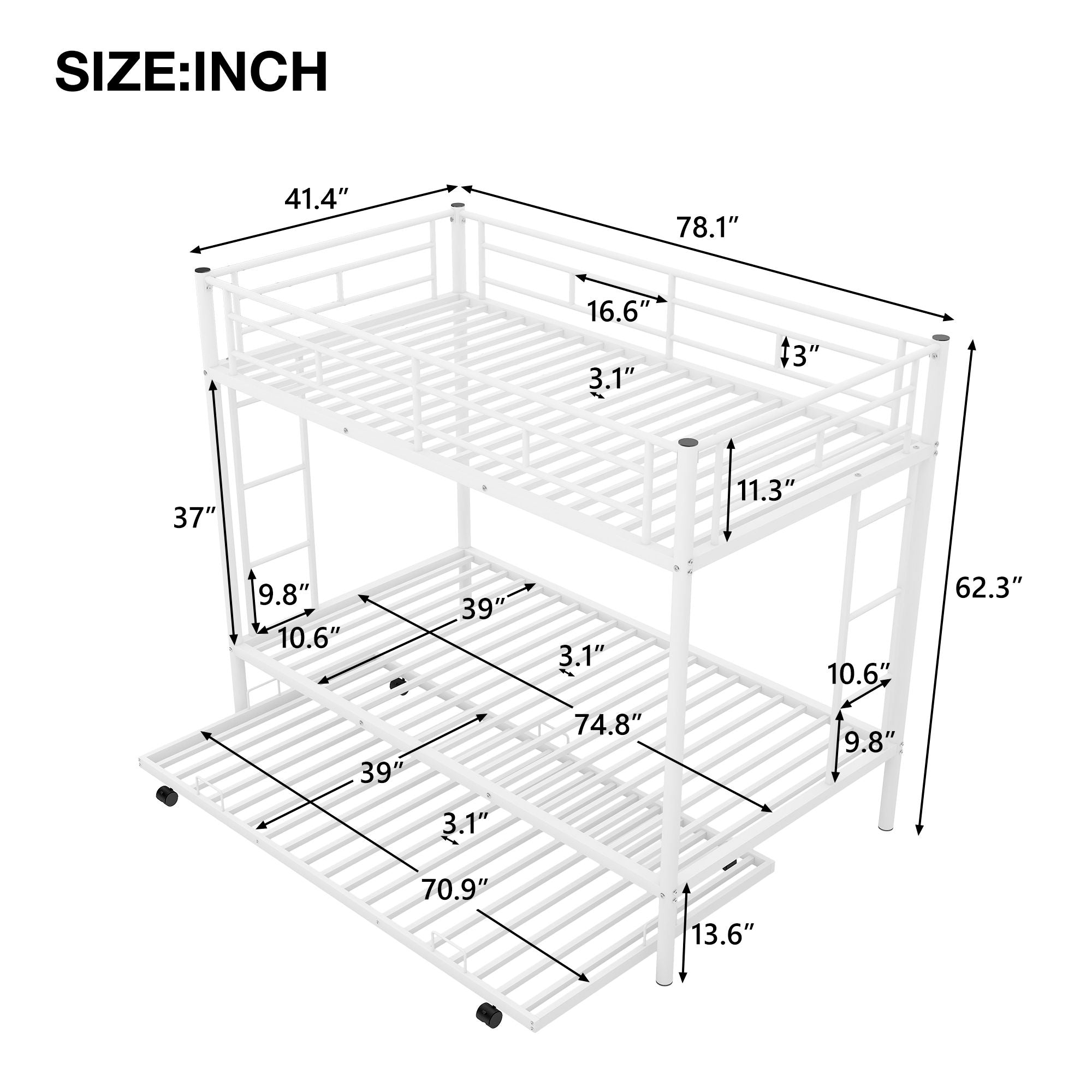 Twin Over Twin Bunk Bed With Trundle by Unique Piece Furniture
