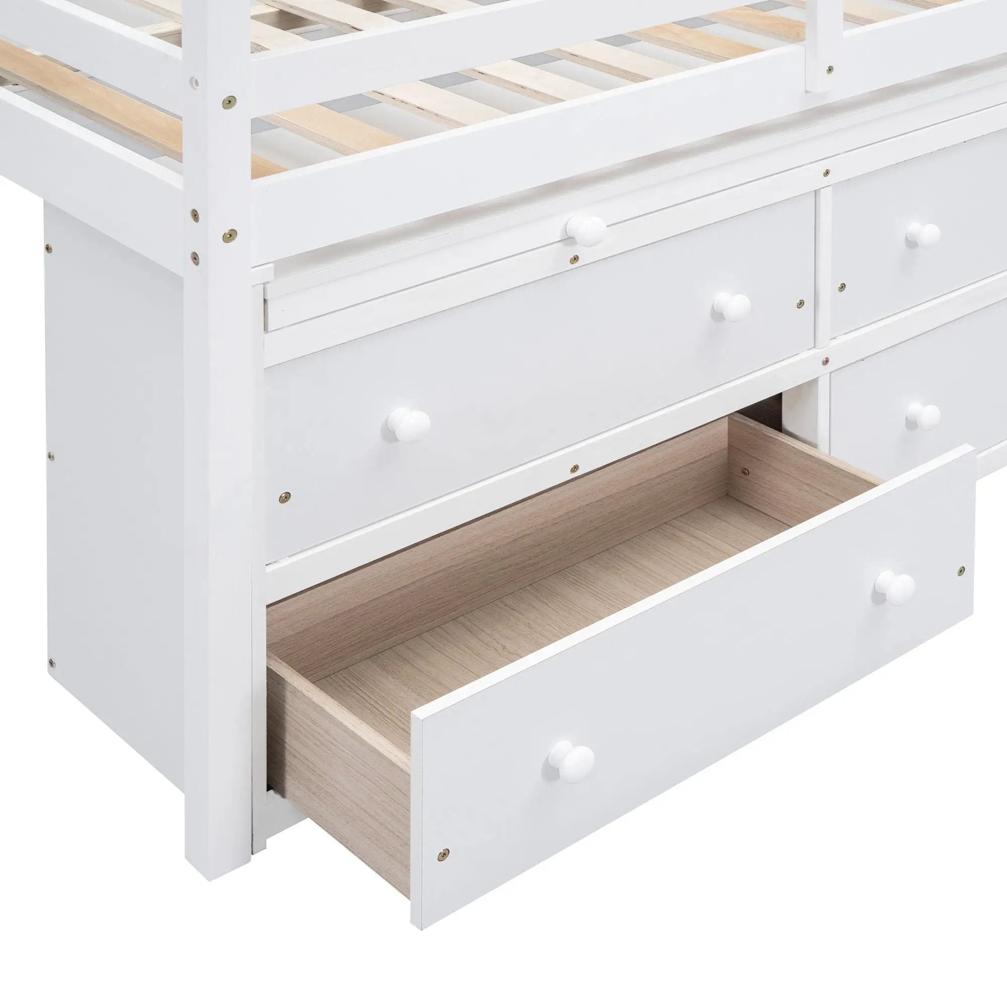 Loft Bed With Retractable Writing Desk And 4 Drawers, With Lateral Portable Desk And Shelves by HouseOfZazla