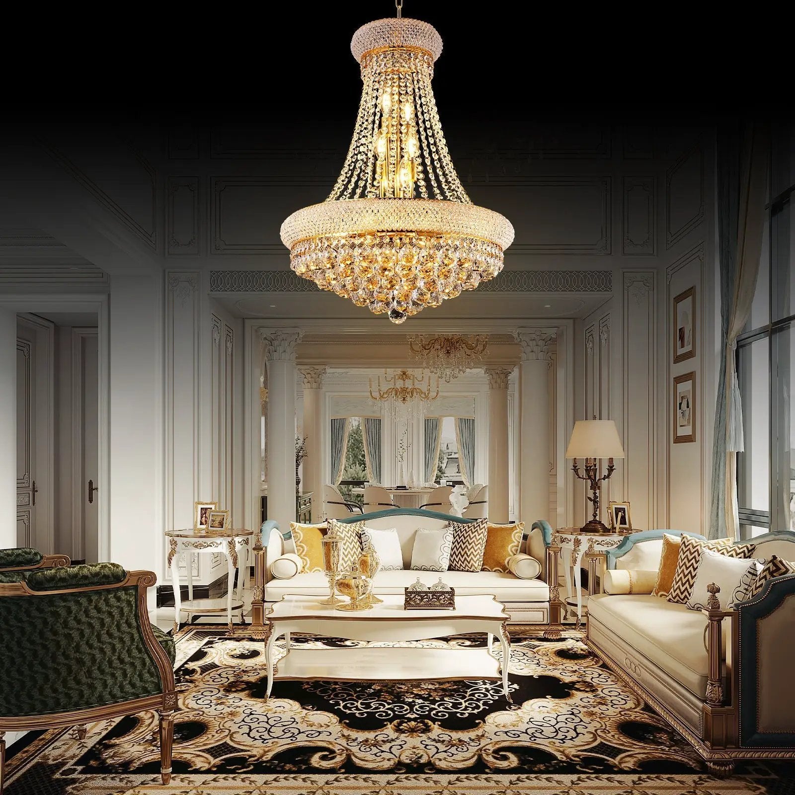 24-Inch Gold Crystal Chandelier, 12-Light French Empire Style Ceiling Light by HouseOfZazla