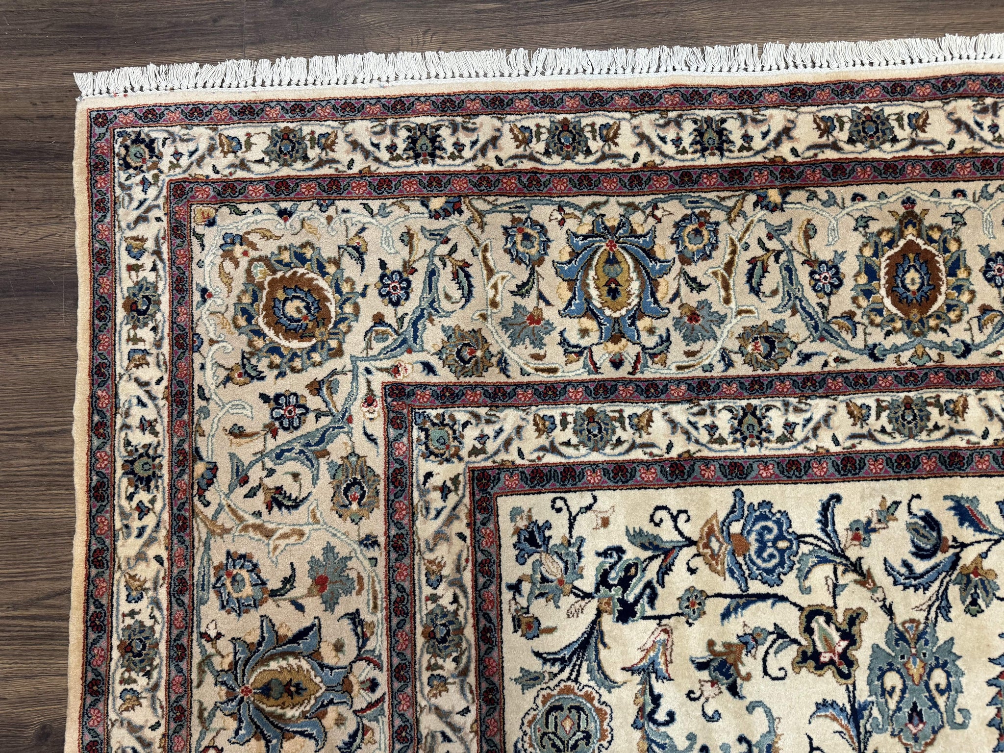 Persian Kashan Rug 10x14, Bone - Beige and Blue, Allover Pattern, Traditional Persian Carpet, Fine 260 KPSI by Jewel Rugs
