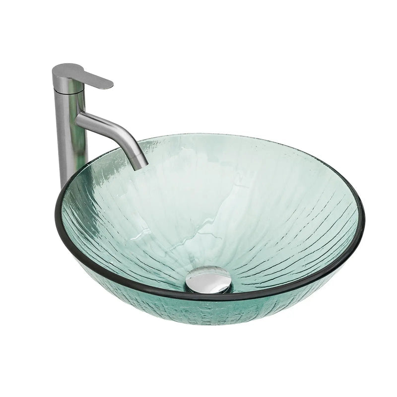 Vessel Sink With Trim, Round Bowl, Pop Up Drain (No Faucet) - Green by HouseOfZazla