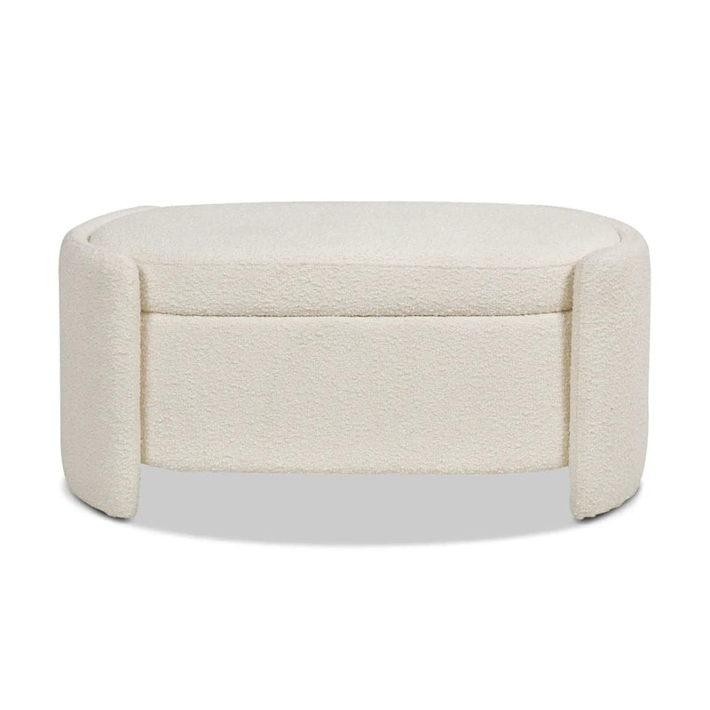 Fuji - Oval Storage Bench, Upholstered - Ivory White by HouseOfZazla