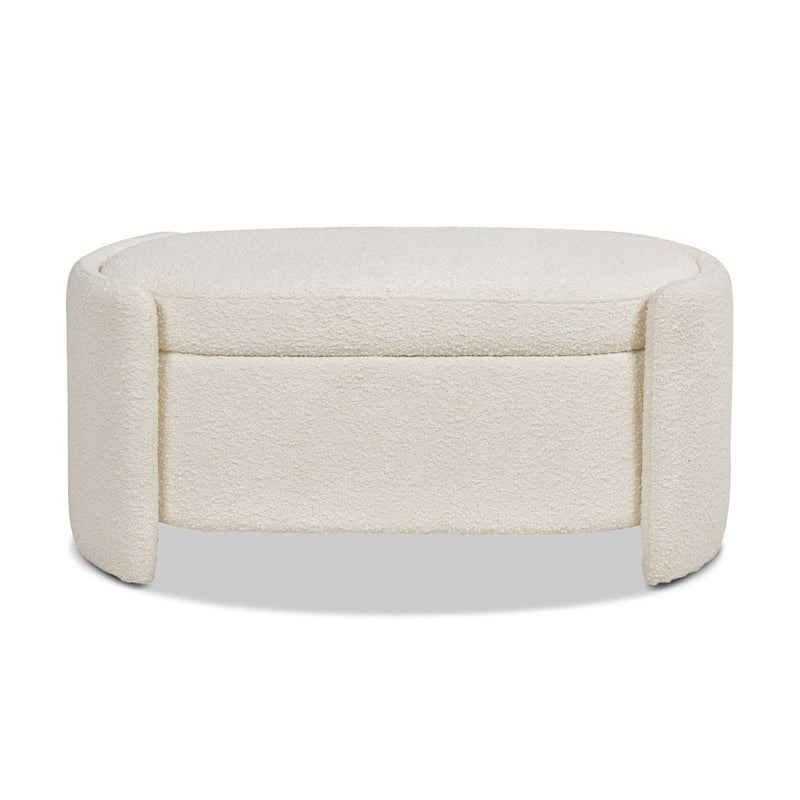 Ivory White Oval Storage Bench with Three-Compartment Interior - Upholstered, photo 11 of 12