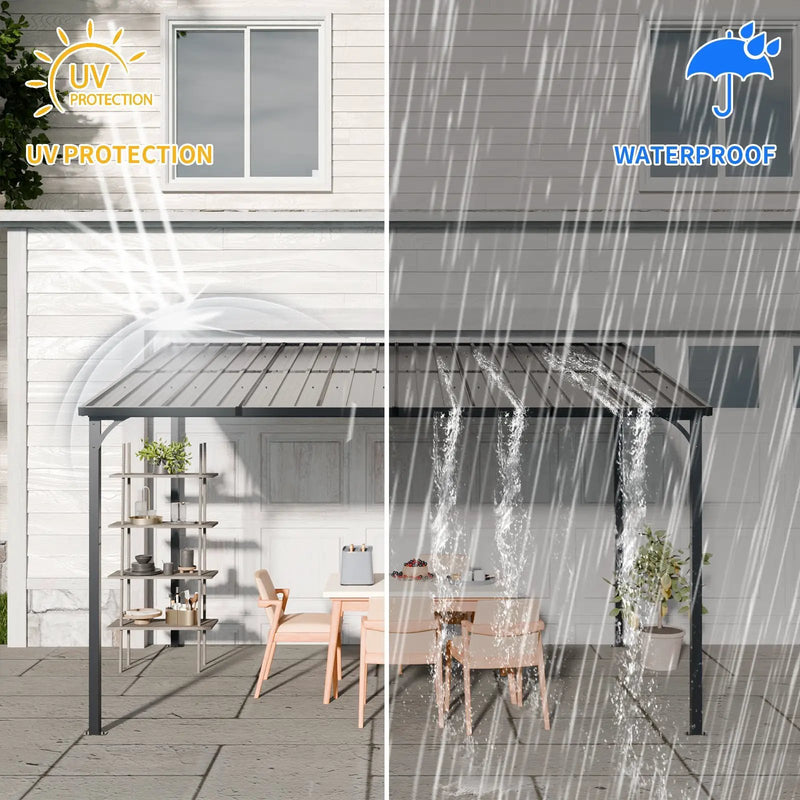 Outdoor Pergola 12' x 8' Galvanized Steel Lean-to Wall-Mounted by HouseOfZazla