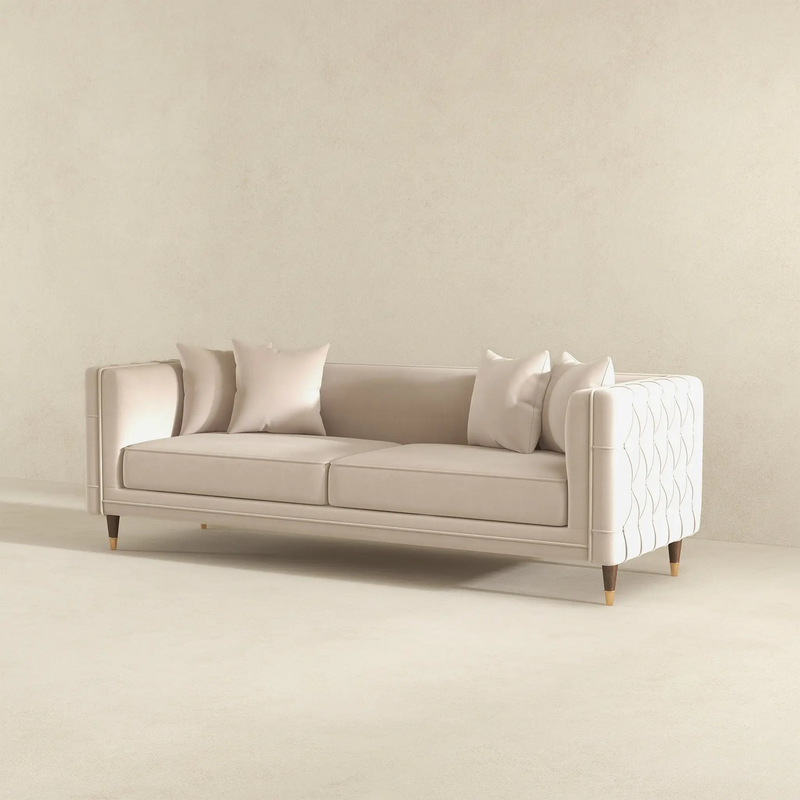 Edward Sofa (Light Cream Velvet) by HouseOfZazla