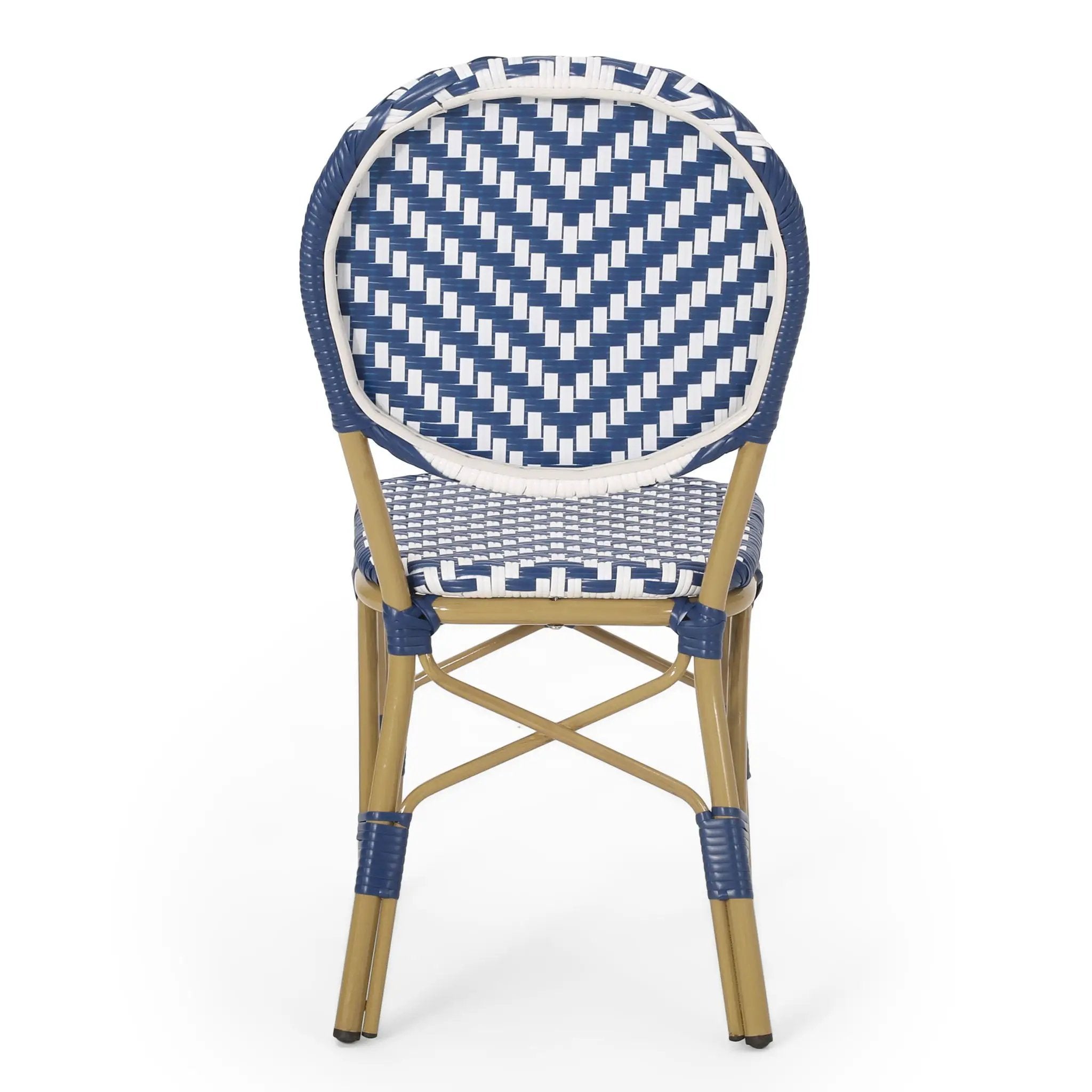 Outdoor Rattan and Aluminum French Armless Bistro Chairs Set - Navy Blue by HouseOfZazla