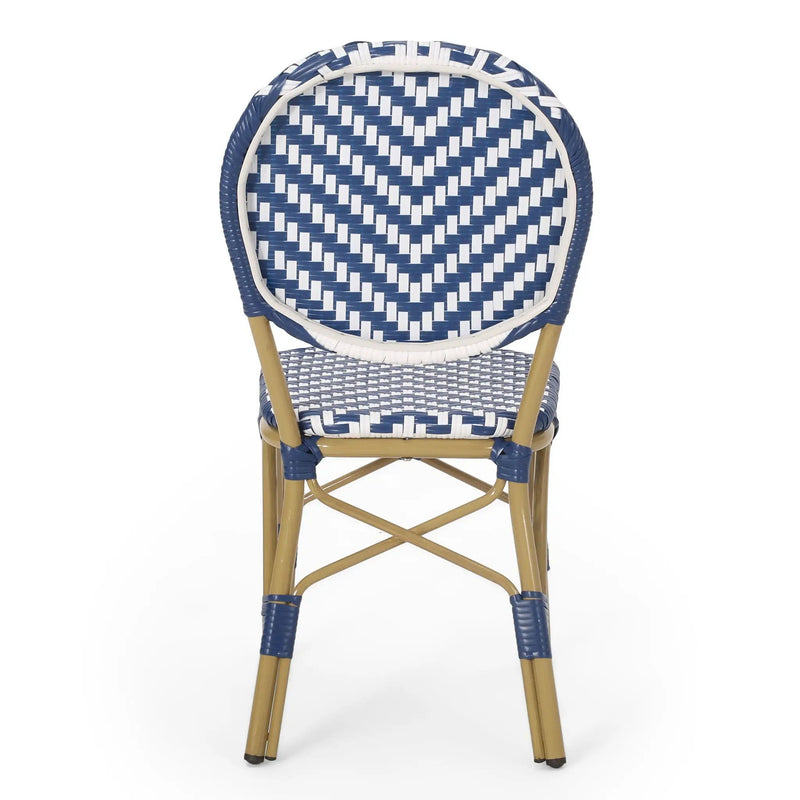 Outdoor Rattan and Aluminum French Armless Bistro Chairs Set - Navy Blue by HouseOfZazla