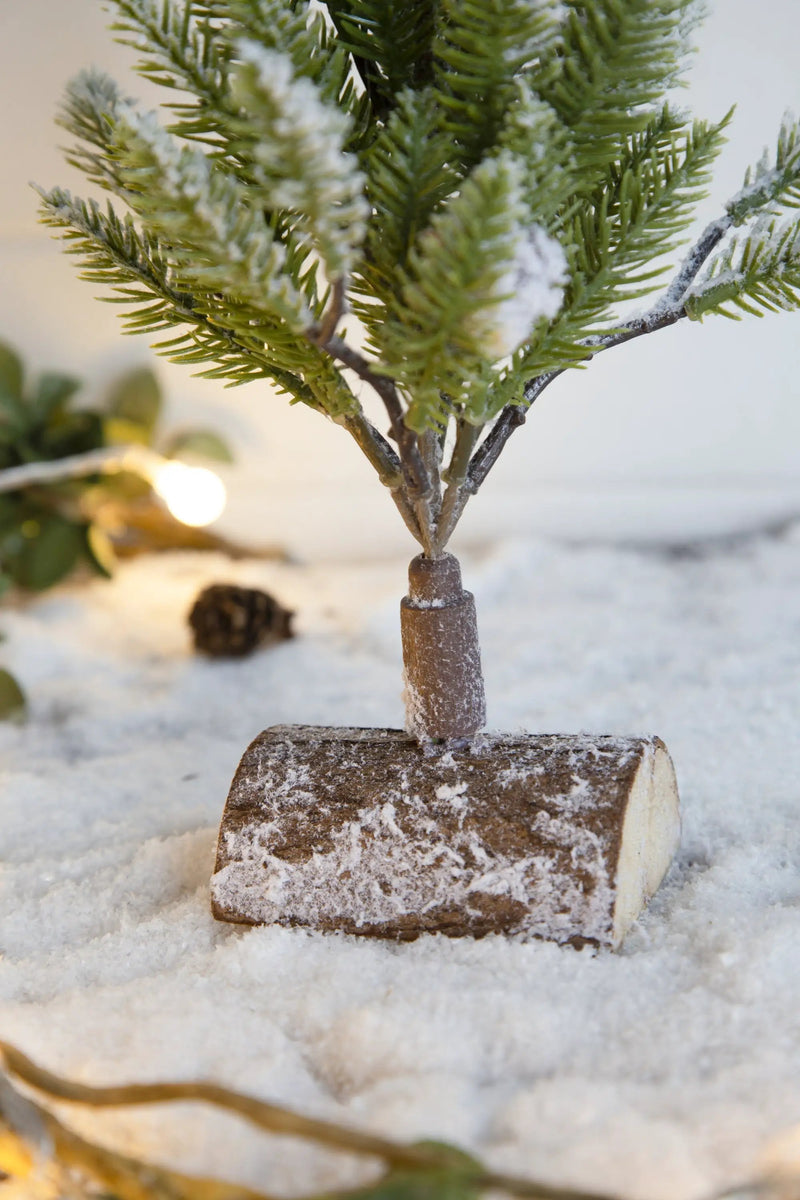 Set of 2, 13.5" Christmas PVC Tree On Wood Base With Snow by HouseOfZazla