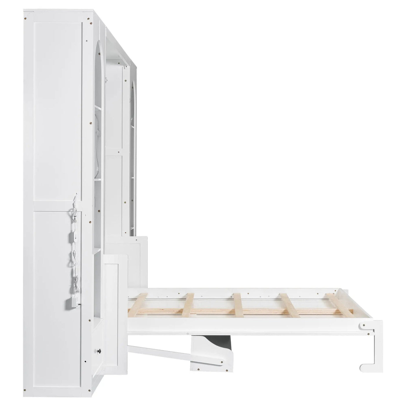 French Style Murphy Platform Bed With Shelf, Side Cabinets, Drawers And LED by HouseOfZazla