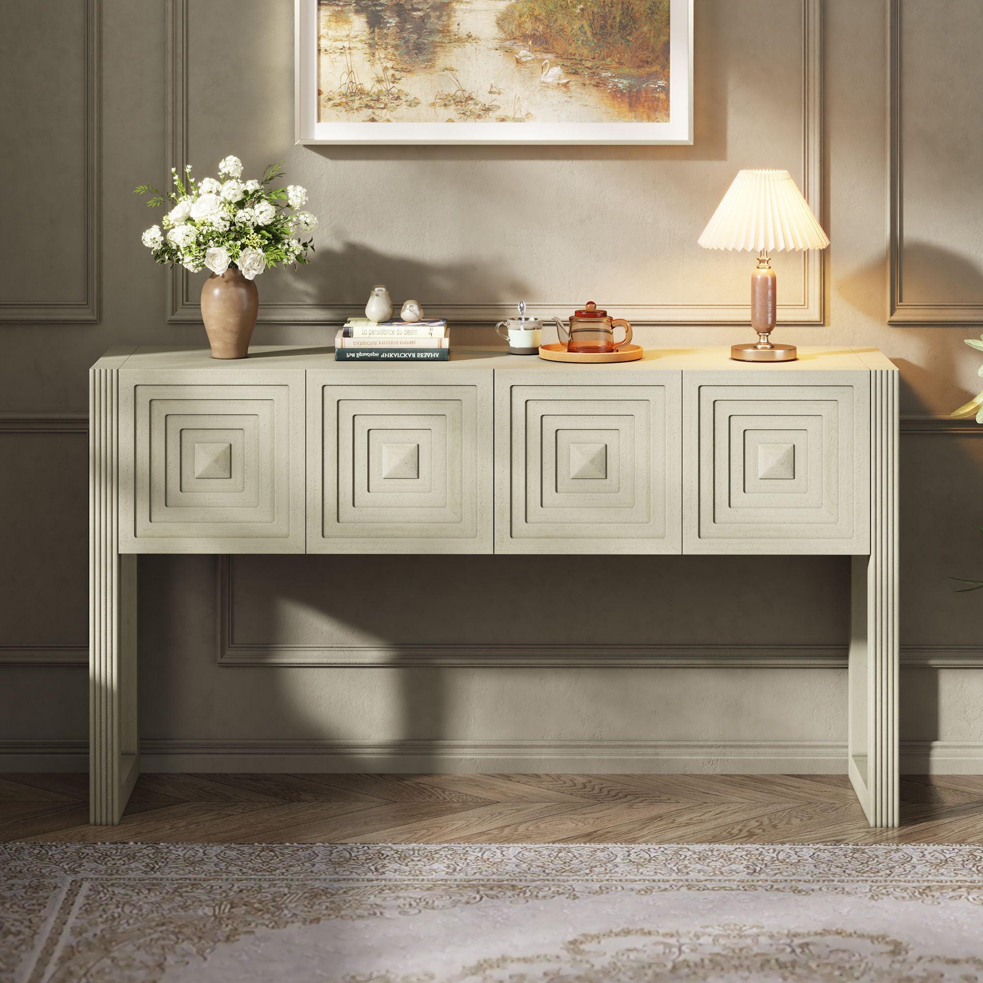 Geometric Carved Console Table With 3 Soft Close Drawers by HouseOfZazla