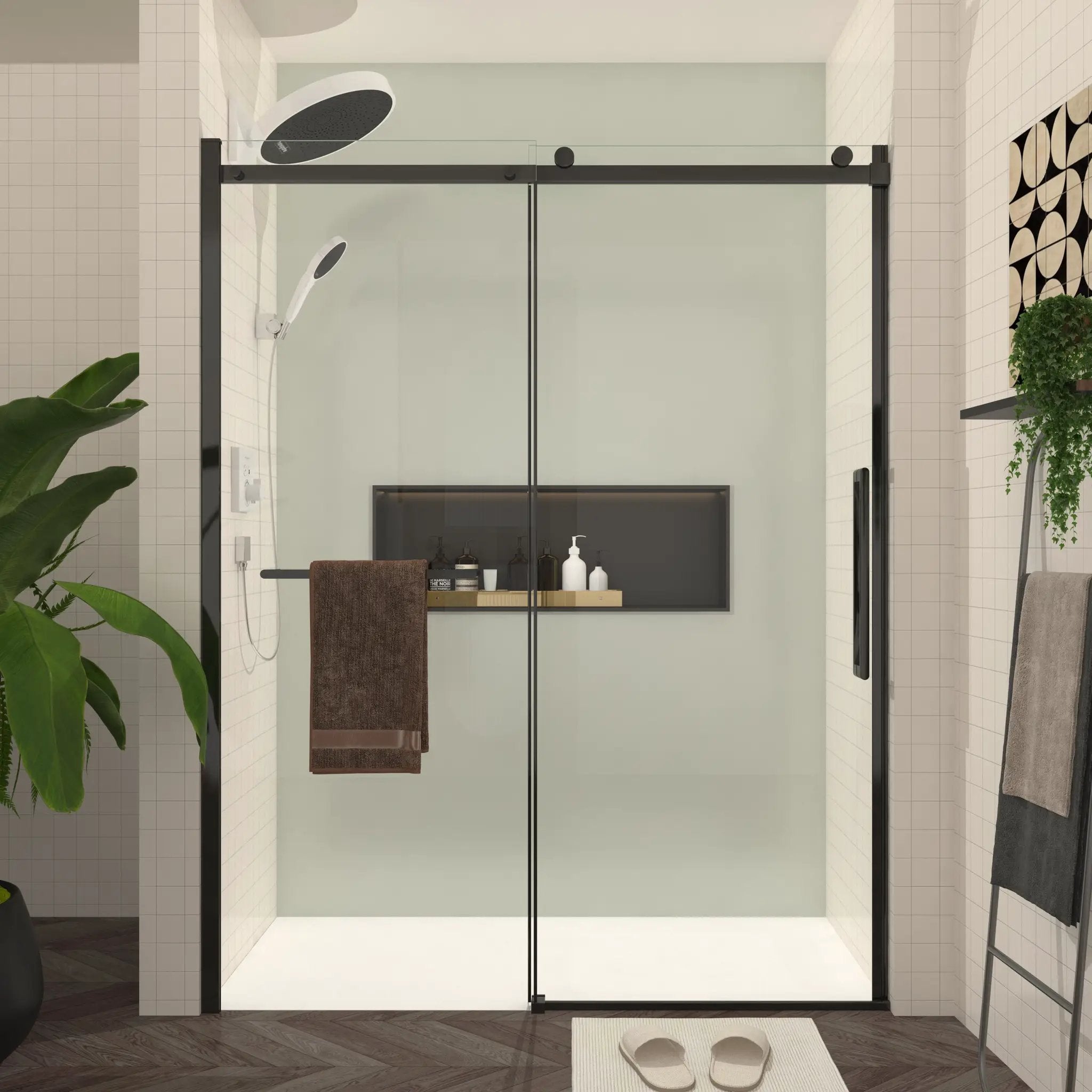 S-RM6076TB 56-60"W x 76"H Sliding Shower Door, 8mm Frameless Glass Shower Door with Matte by HouseOfZazla