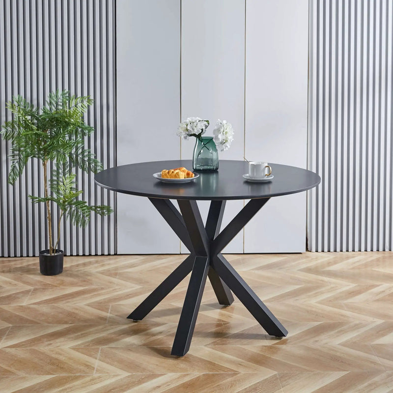Table Mid-Century Dining Table For 4 - 6 People With Round Table Top, Pedestal Dining Table, End Table Leisure Coffee Table, Cross Leg by Unique Piece Furniture