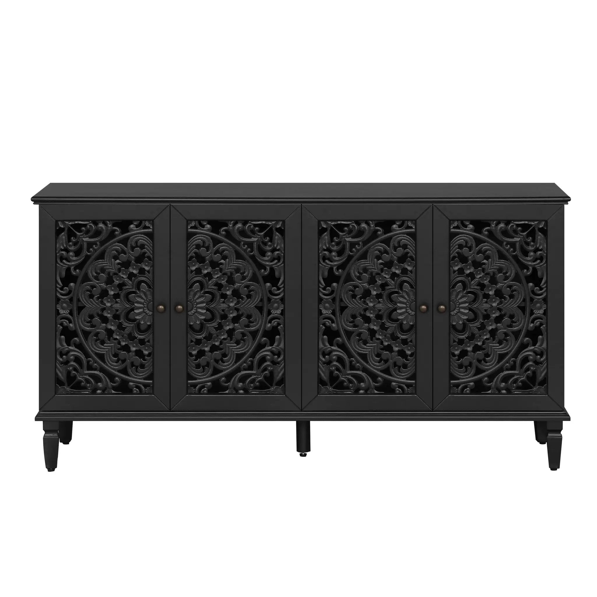 60" Antique Buffet Cabinet with Floral Carvings by HouseOfZazla