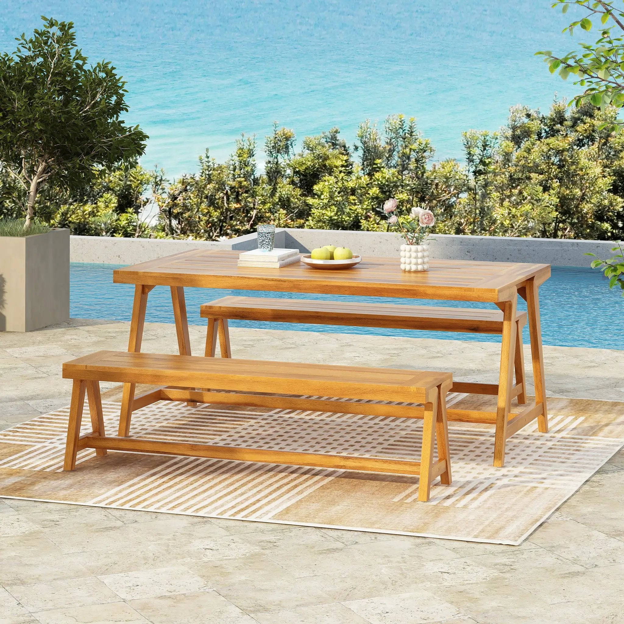 Outdoor 3-Piece Picnic Table Set in Acacia Wood by HouseOfZazla