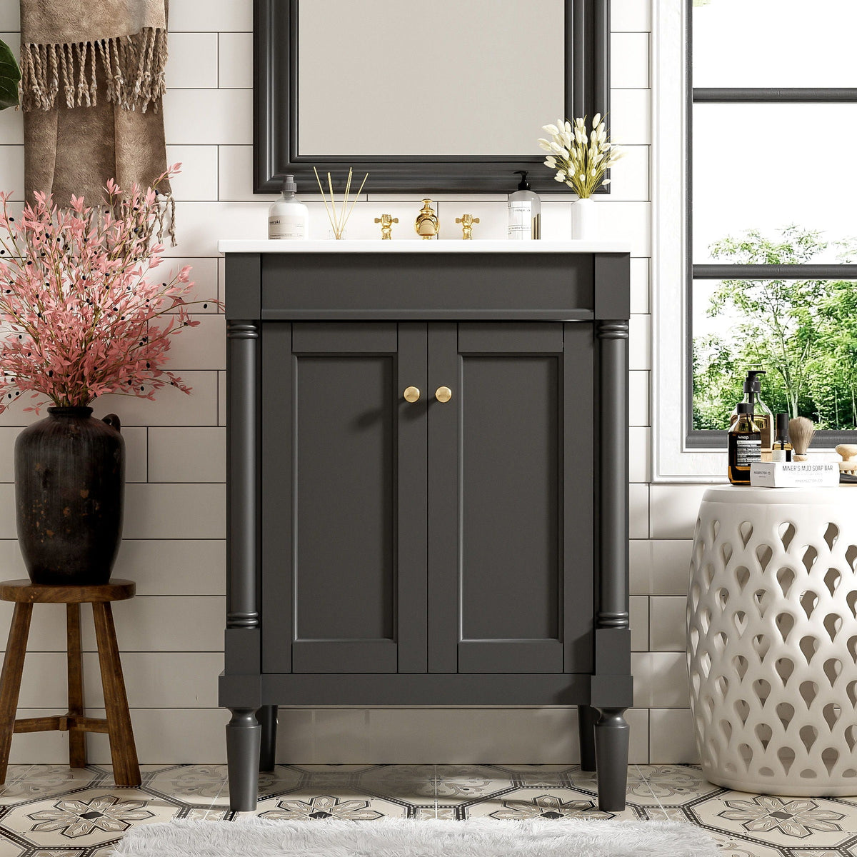 Bathroom Vanity With Top Sink, 2 Tier Storage Cabinet, photo 22 of 28