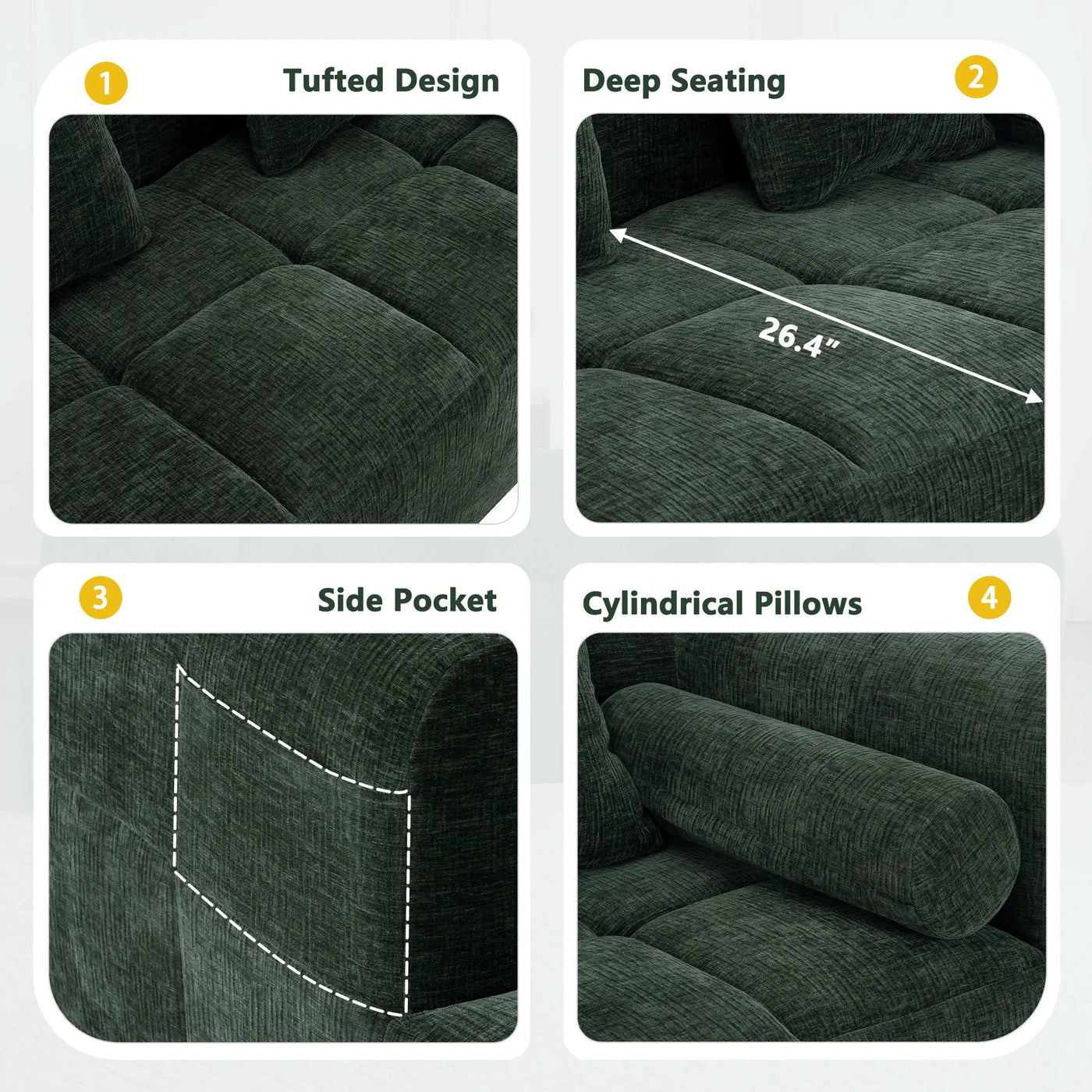 Sectional Free Combined Sofa With 2 Side Pockets by Unique Piece Furniture