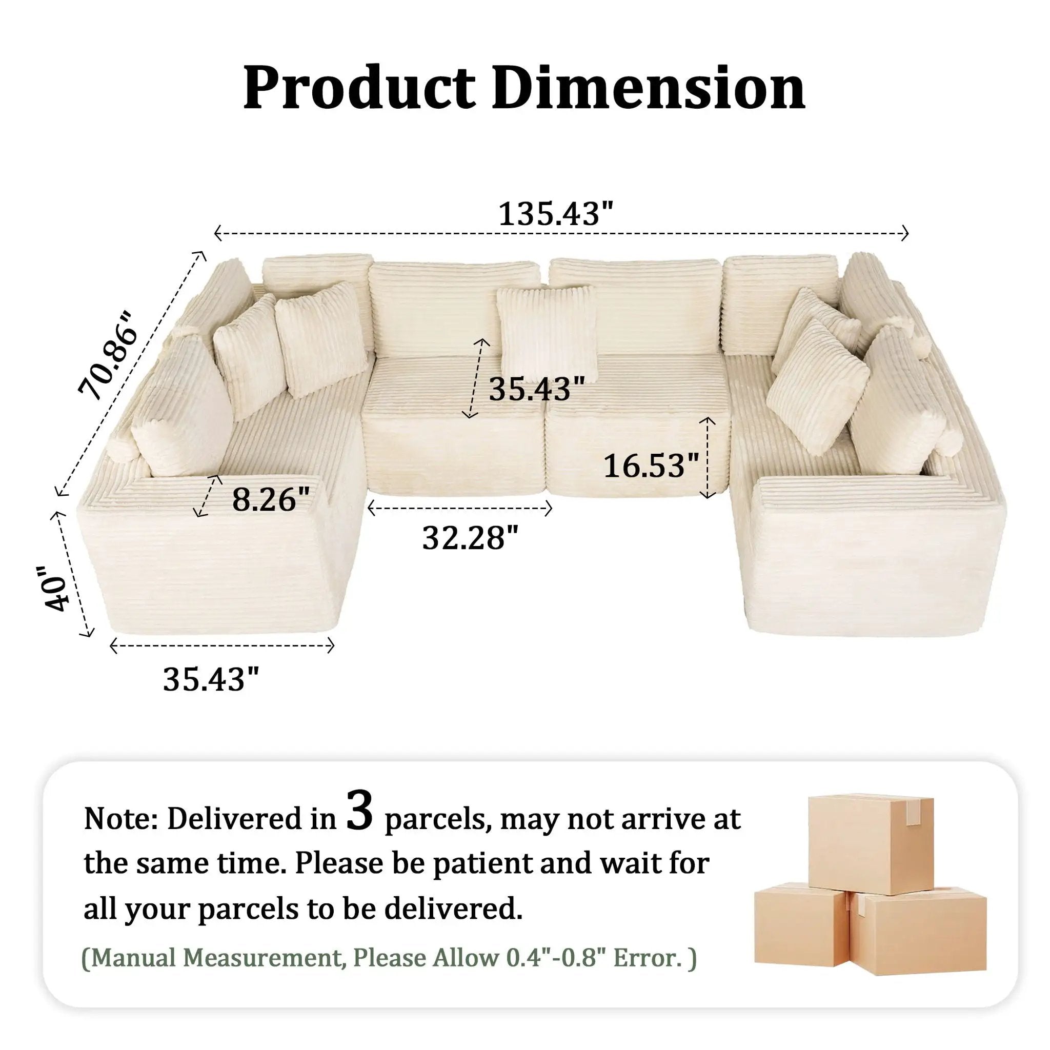 Modular U Shaped Sectional Sofa With Reversible Design by Unique Piece Furniture