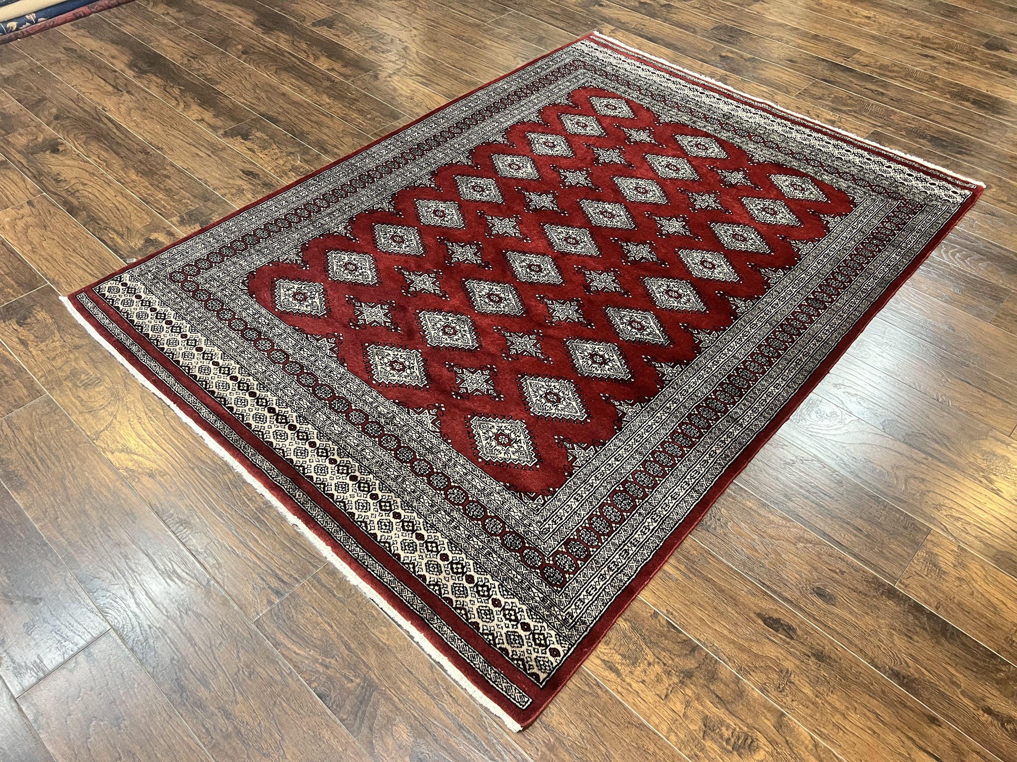 Pakistani Bokhara Rug 6x8, Fine Turkoman Carpet, Wool Handmade Vintage, Red, 6 x 8 Medium Sized Rug, Turkmen Rug by Jewel Rugs