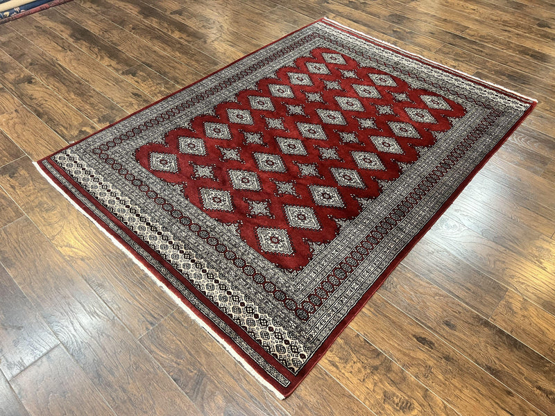 Pakistani Bokhara Rug 6x8, Fine Turkoman Carpet, Wool Handmade Vintage, Red, 6 x 8 Medium Sized Rug, Turkmen Rug by Jewel Rugs