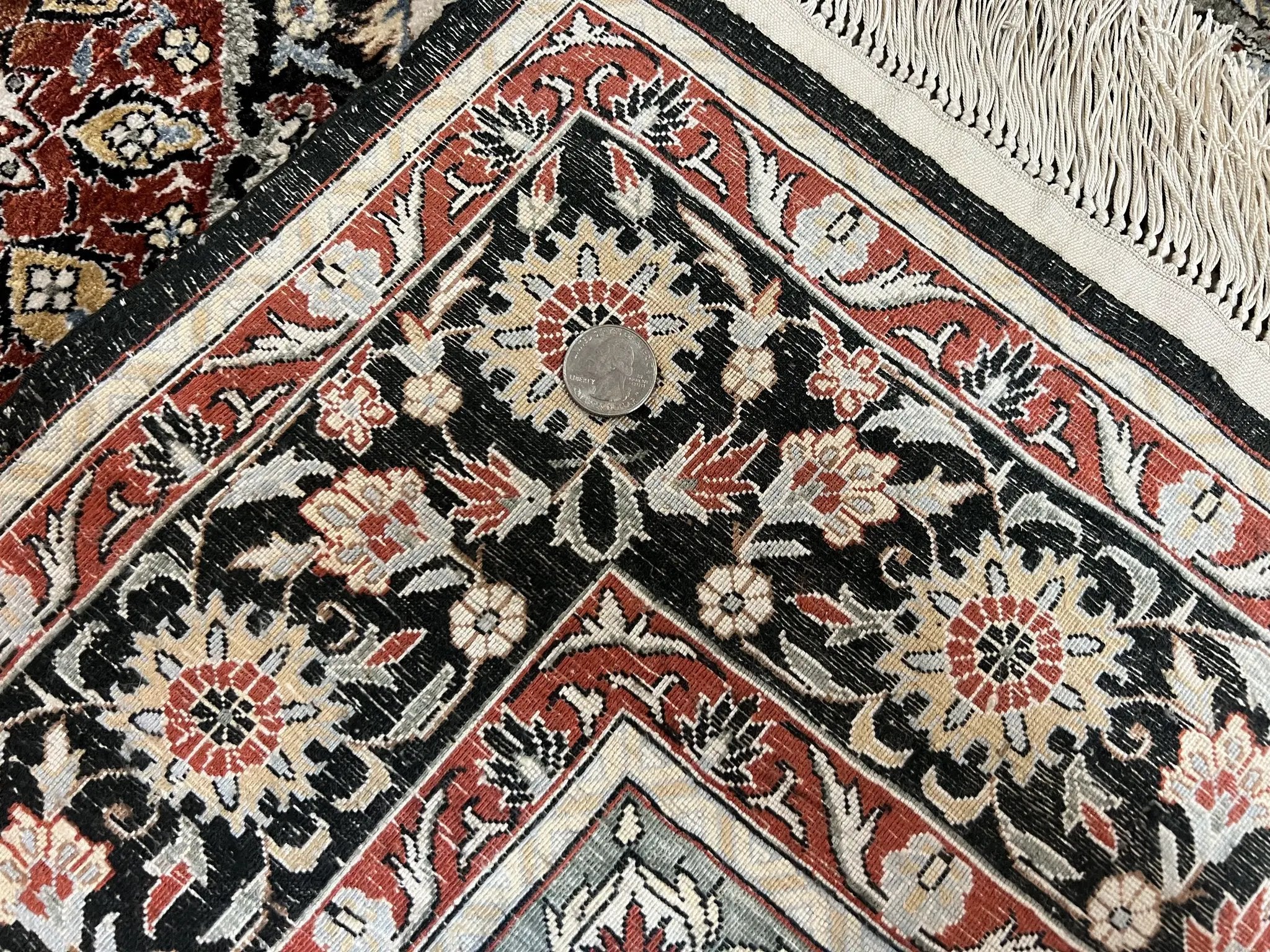 Silk Sino Persian Rug 3x5, Floral Medallion, Hand Knotted Silk Pile Silk Foundation, Traditional Silk Handmade Oriental Carpet, Cream Black by Jewel Rugs