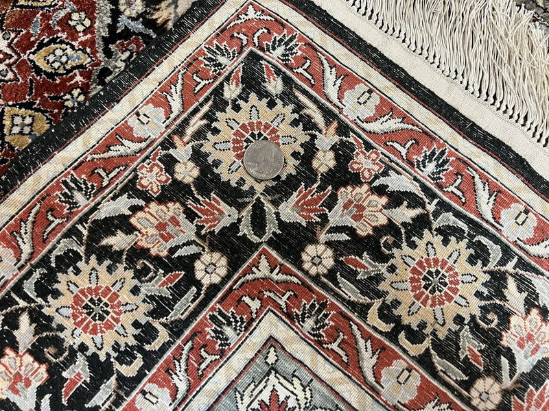 Silk Sino Persian Rug 3x5, Floral Medallion, Hand Knotted Silk Pile Silk Foundation, Traditional Silk Handmade Oriental Carpet, Cream Black by Jewel Rugs