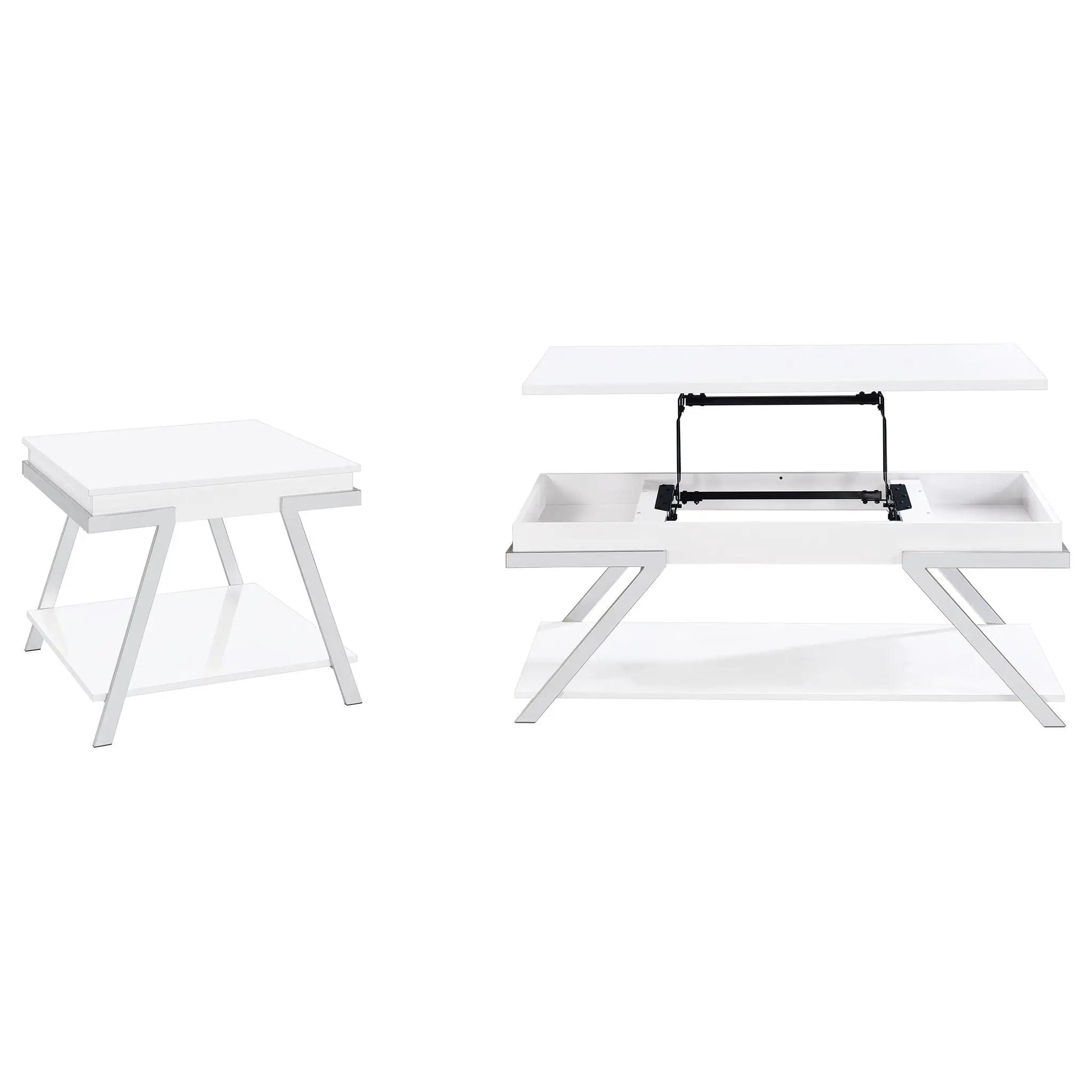Briana - 2 Piece Coffee And End Table Set With Lift Top Legs - Gloss White by HouseOfZazla