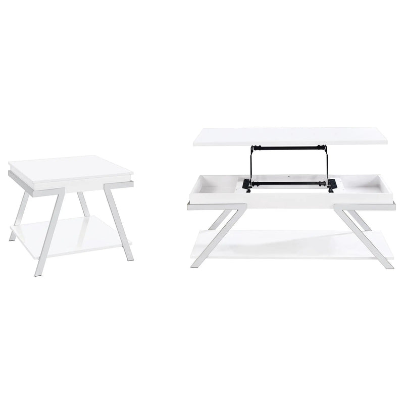 Briana - 2 Piece Coffee And End Table Set With Lift Top Legs - Gloss White by HouseOfZazla