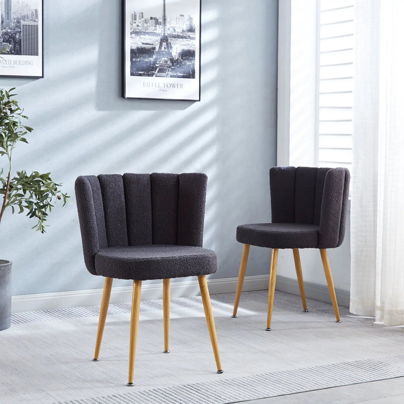 Modern Dining Chair (Set of 2) With Iron Tube Wood Color Legs, Shorthair Cushions And Comfortable Backrest, Suitable For Dining Room, Living Room, Cafe, Simple Structure by Unique Piece Furniture