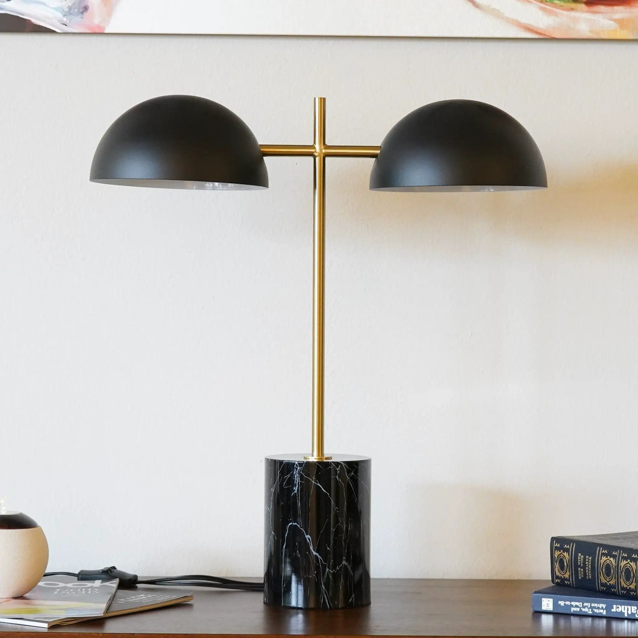 Nova - Hydro Table Lamp With On / Off Switch Double Lamp - Black / Gold / Marble by Unique Piece Furniture