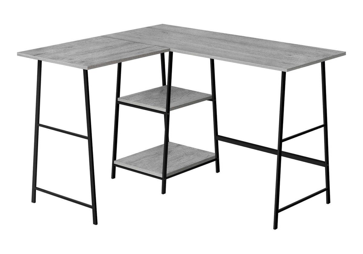 L-Shape Corner Computer Desk with Storage Shelves - Modern Wood & Metal - Light Brown, Gray, Dark Brown, photo 3 of 12