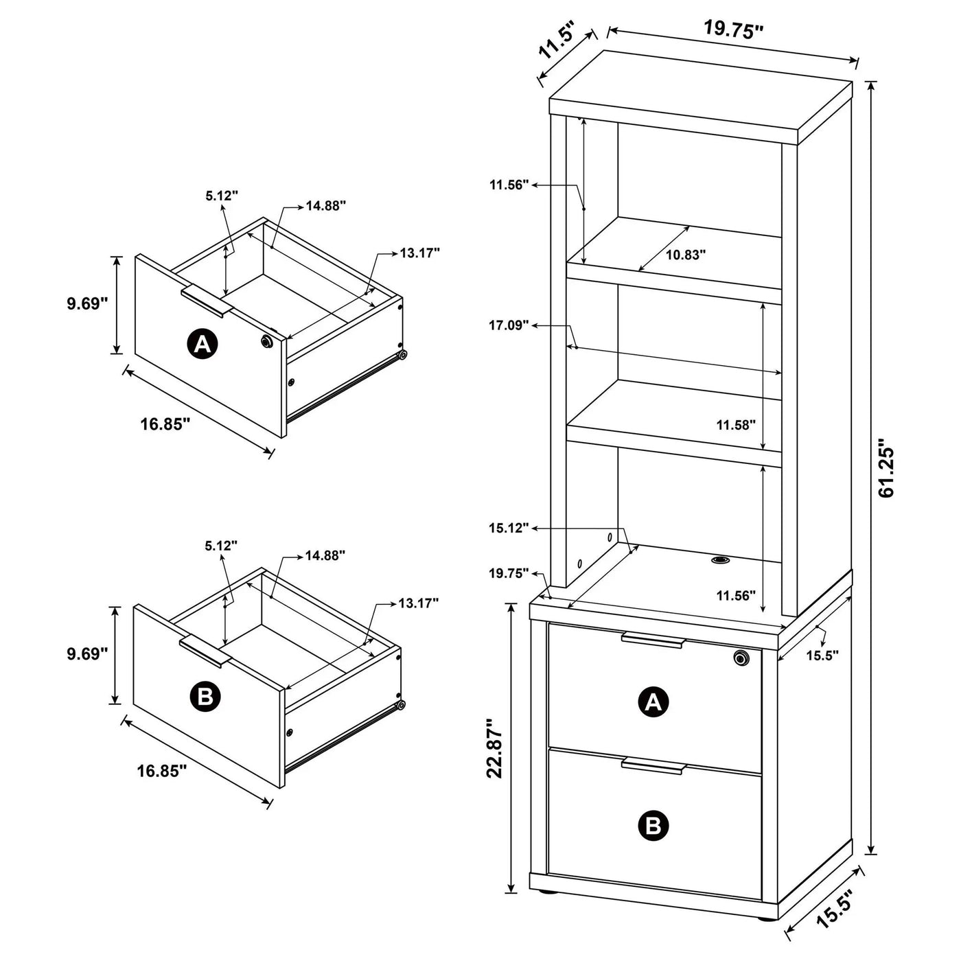 Geary - 3 Piece Wall Unit Bookcase Set With USB Storage by HouseOfZazla