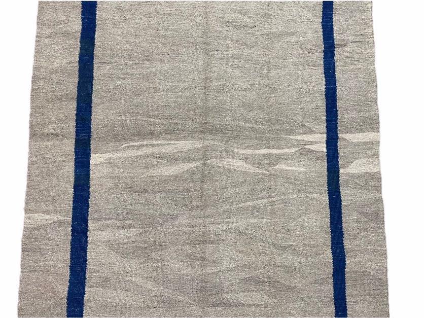 Geometric Turkish Kilim Rug 5' 7" x 7' 9", Flatweave Carpet, Minimal Design, Anatolian Carpet, Gray, Geometric, Dark Blue, Hand-Knotted, New by Jewel Rugs