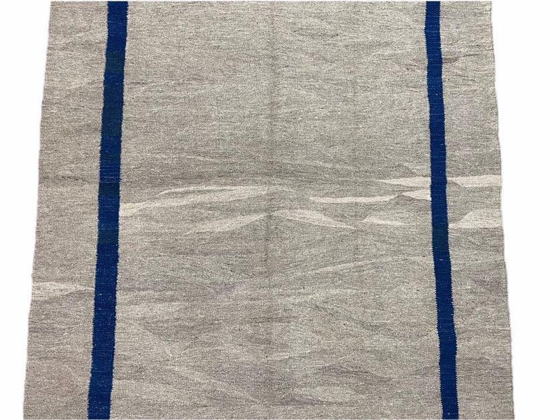 Geometric Turkish Kilim Rug 5' 7" x 7' 9", Flatweave Carpet, Minimal Design, Anatolian Carpet, Gray, Geometric, Dark Blue, Hand-Knotted, New by Jewel Rugs