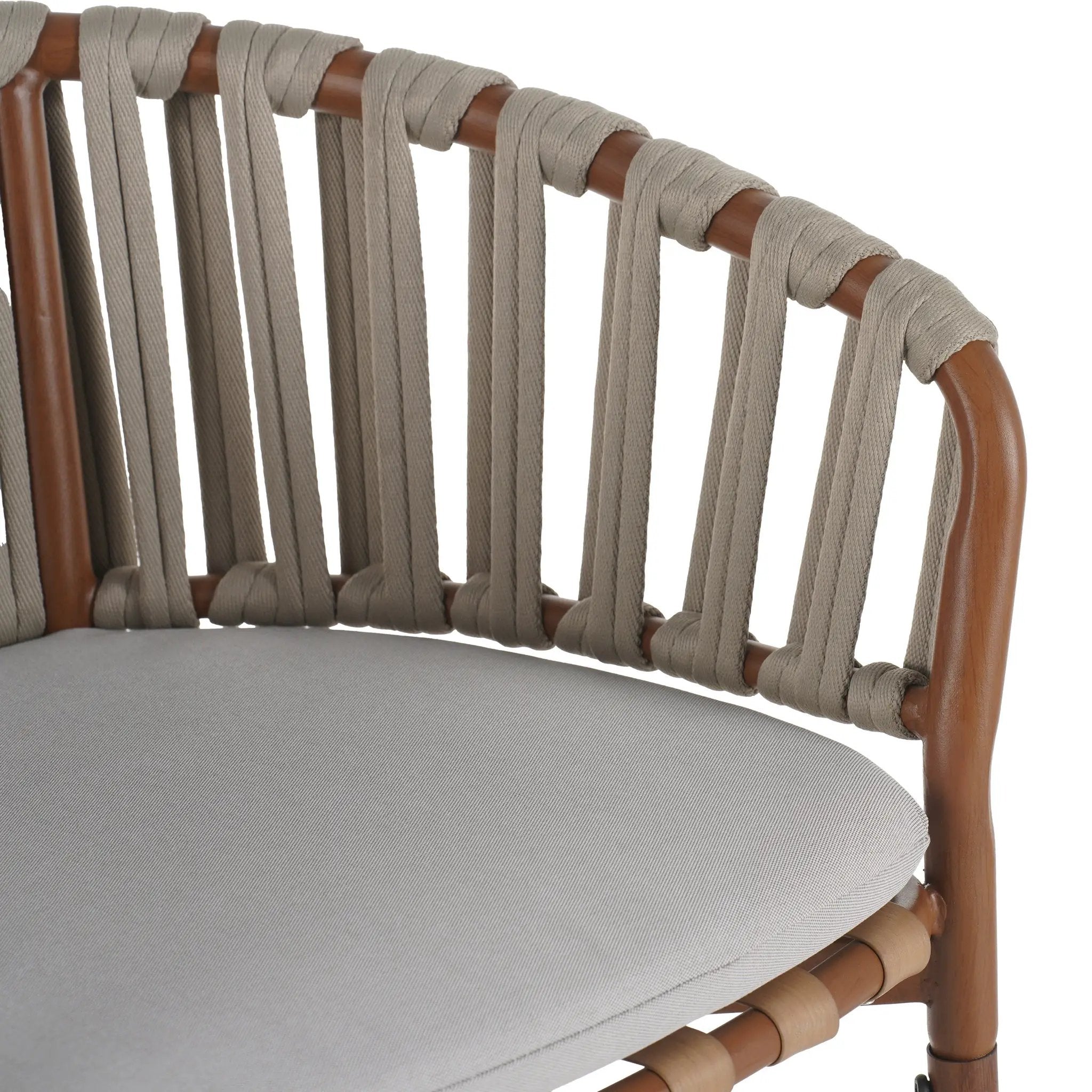 Lodi Outdoor Metal Rope Barstool, Teak Finished Frame and Beige Cushion, Set of 4 by HouseOfZazla