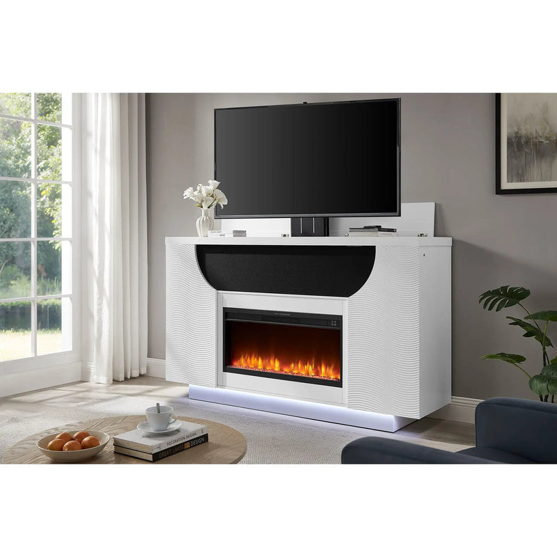 Aurora - Fireplace TV Lift With Adjustable Temperature And LED Colors - White by HouseOfZazla