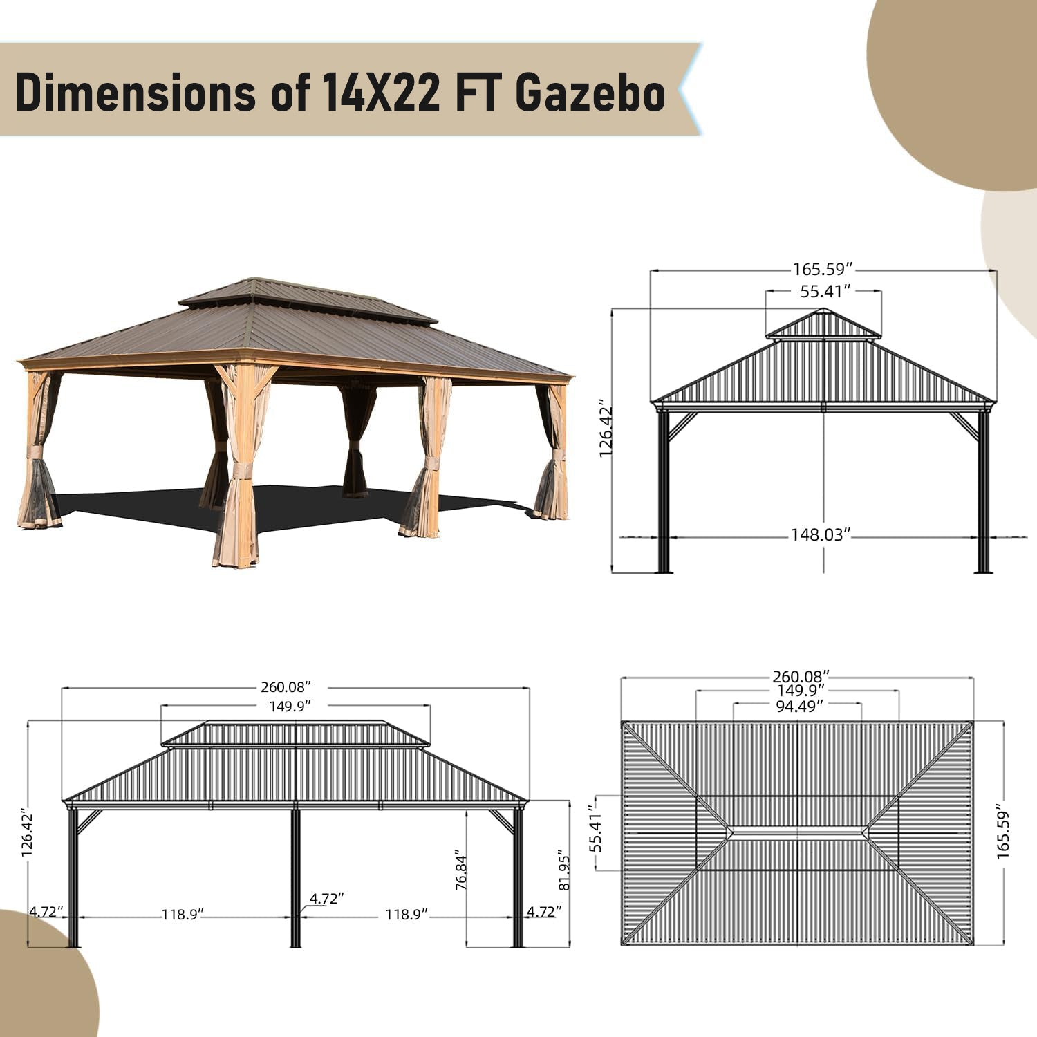 14x22FT Hardtop Gazebo with Galvanized Steel Double Roof by HouseOfZazla