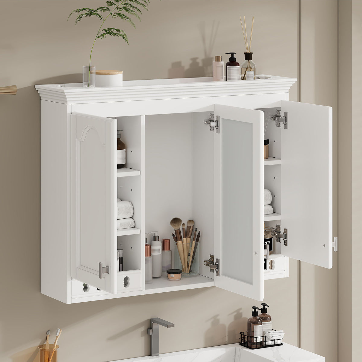 Wall Mount Mirror Cabinet with Adjustable Shelves - Soft Close - White or Blue, photo 26 of 29