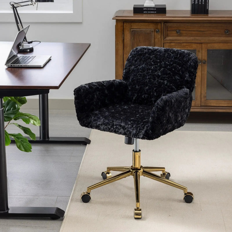 Office Chair, Artificial Rabbit Hair Home Office Chair With Metal Base, Adjustable Desk Chair Swivel Office Chair, Vanity Chair by Unique Piece Furniture