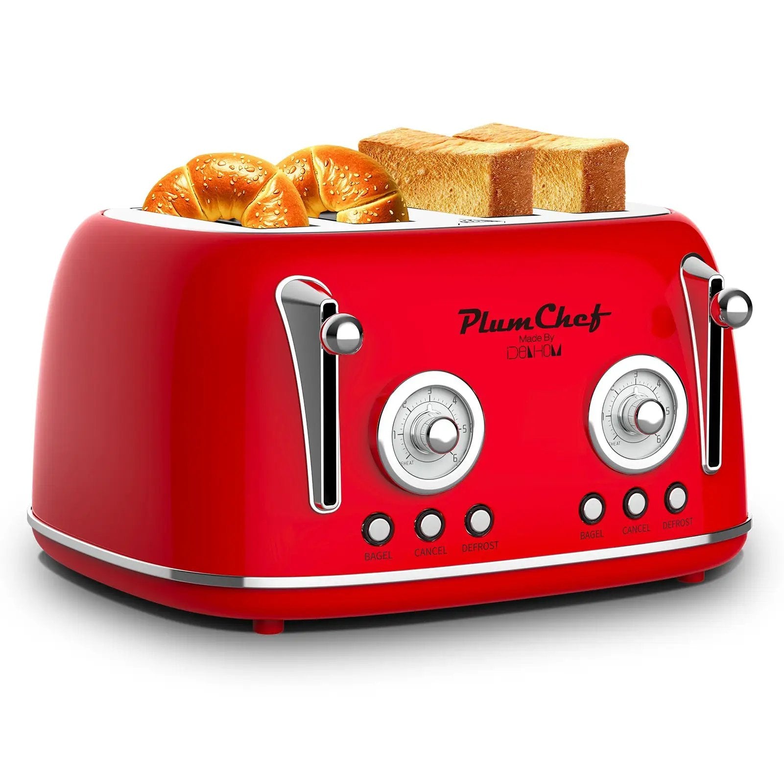 4 Slice Retro Style Toaster, Dual Control, 6 Browning Settings by HouseOfZazla
