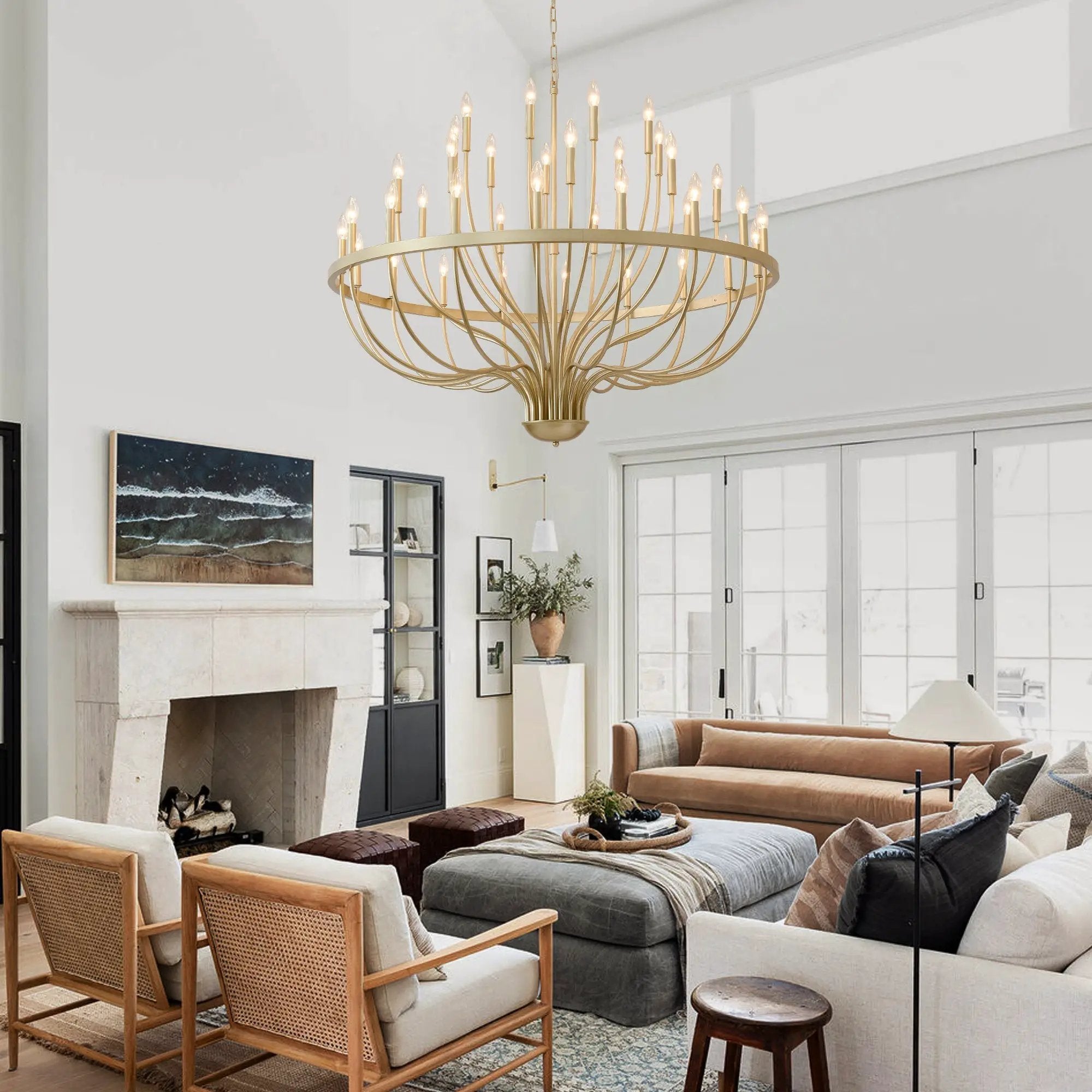36-Light Gold Industrial Iron Candle Chandelier by HouseOfZazla