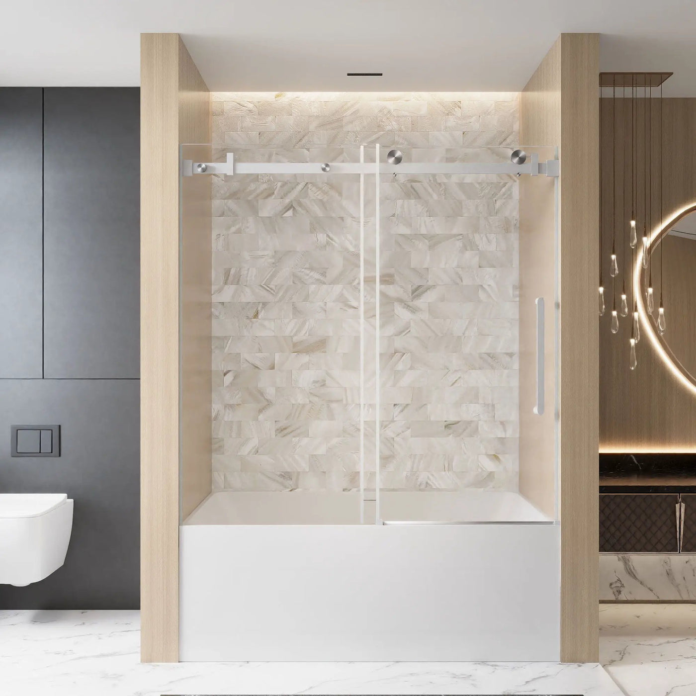Frameless Single Sliding Shower Door & Handle And Square Tube Track by HouseOfZazla