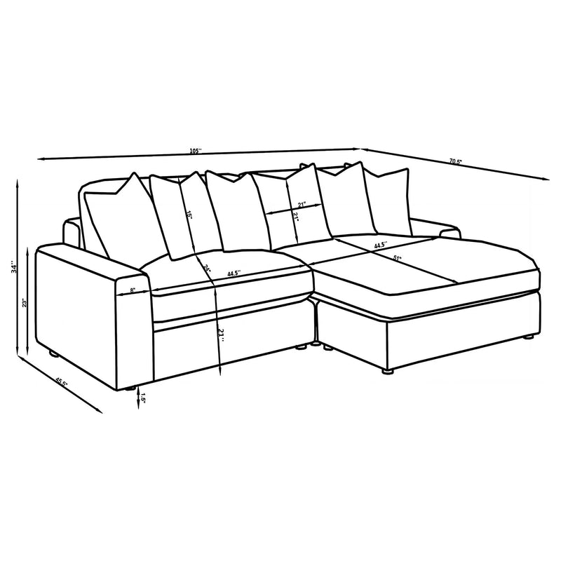 Marcus - Fog Track Arms Reversible Sectional With Pillows - Fog by HouseOfZazla