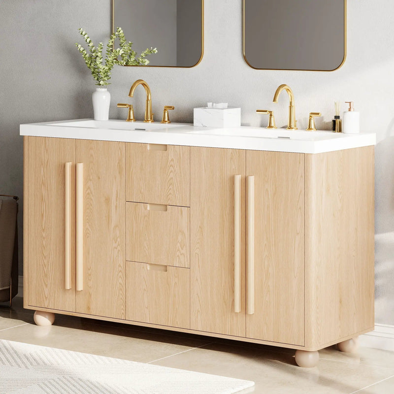 Double Sink Bathroom Vanity With Sinks, Soft Close Doors & 3 Drawers - Wood by HouseOfZazla