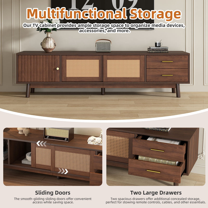 TV Stand for 80" TVs with Sliding Doors and Drawers - Dark Brown, photo 12 of 14