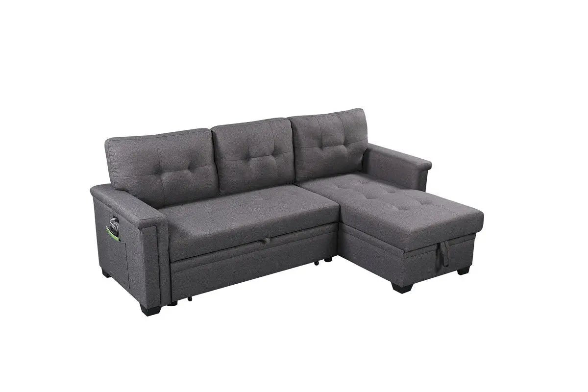 Ashlyn - Reversible Sleeper Sectional Sofa With Storage Chaise, USB Charging Ports And Pocket by HouseOfZazla