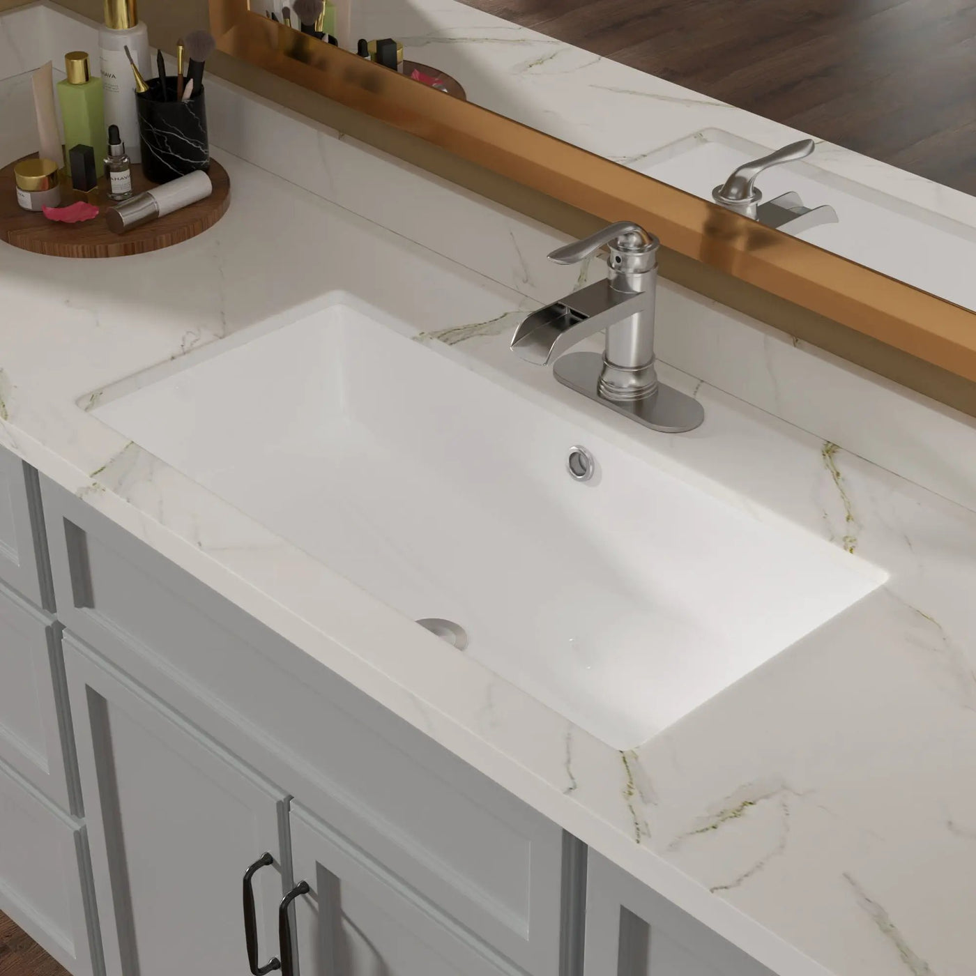 Modern Rectangular Undermount Bathroom Sink With Overflow Ceramic by HouseOfZazla