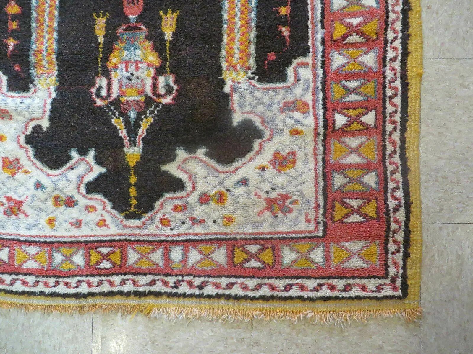 Antique Moroccan Runner Rug 3x7, Moroccan Prayer Rug, Double Mehrab Prayer Arches, Black and Red, Hand-Knotted Wool Carpet, Hallway Rug Nice by Jewel Rugs