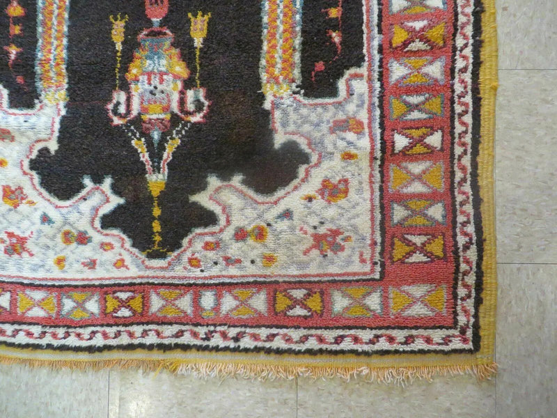 Antique Moroccan Runner Rug 3x7, Moroccan Prayer Rug, Double Mehrab Prayer Arches, Black and Red, Hand-Knotted Wool Carpet, Hallway Rug Nice by Jewel Rugs